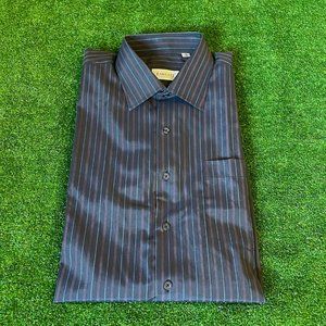 Far East Men's Button Down Long Sleeve Classic Fit Stripes Black Shirt Size 17